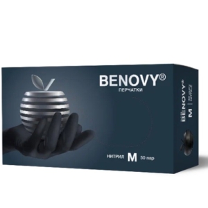 Перчатки “Benovy” нитриловые М черные (50 пар)